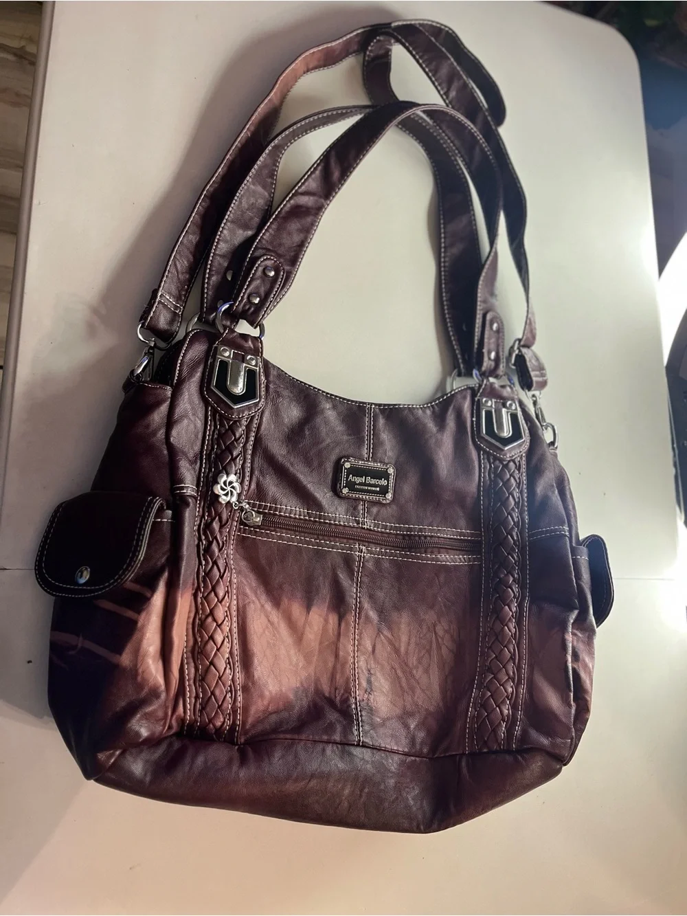 Angel Barceló Brown Faux  Tote Bag